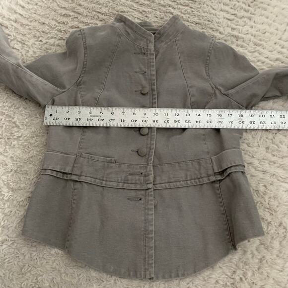 Free People Gray Military Band Button Down Ruffled Cotton Jacket Lined 12 - Picture 9 of 9